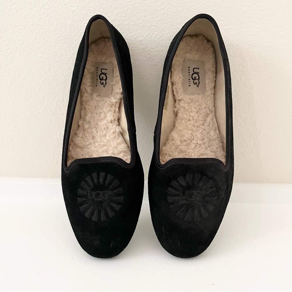 UGG Alloway Black Suede Shearling Flats